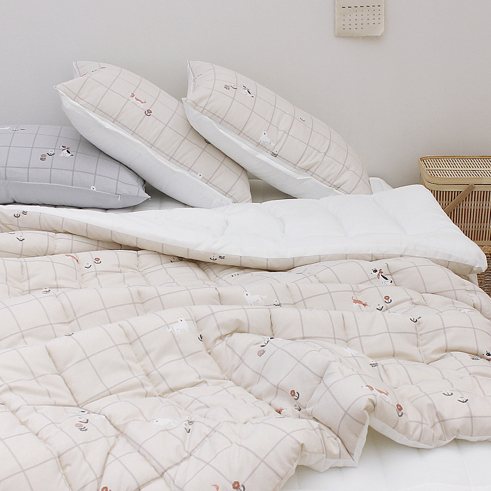 【現貨】☁️100% 韓國自家工廠床品☁️｜格紋散步萌萌犬 (春夏薄被/枕套)