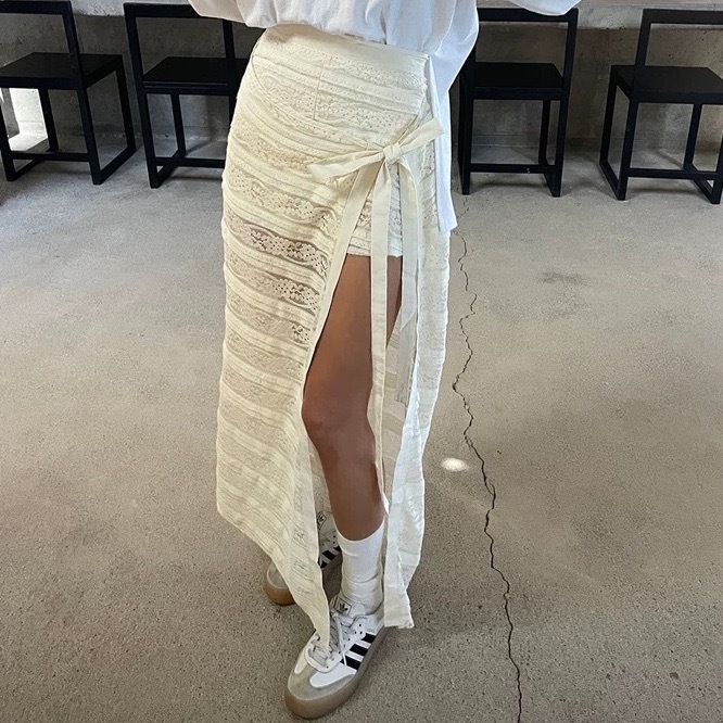 立體雕花綁腰褲裙/二色