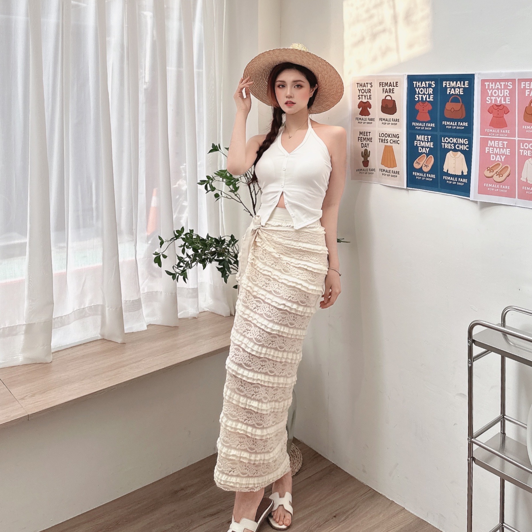 立體雕花綁腰褲裙/二色