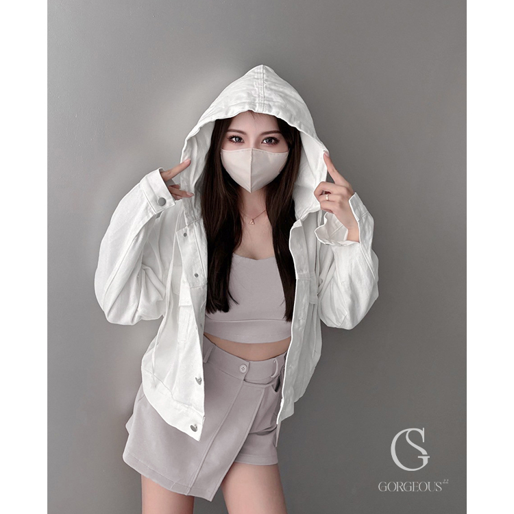 G7738 現貨「抽繩連帽牛仔外套」