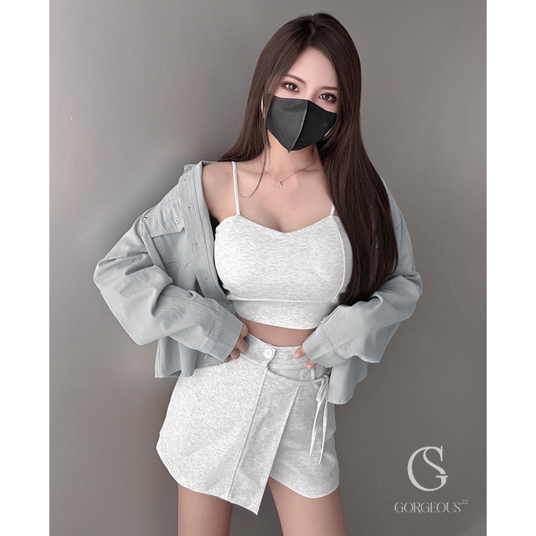 G6593 現貨「太空雙肩BRA TOP+片褲裙套裝」