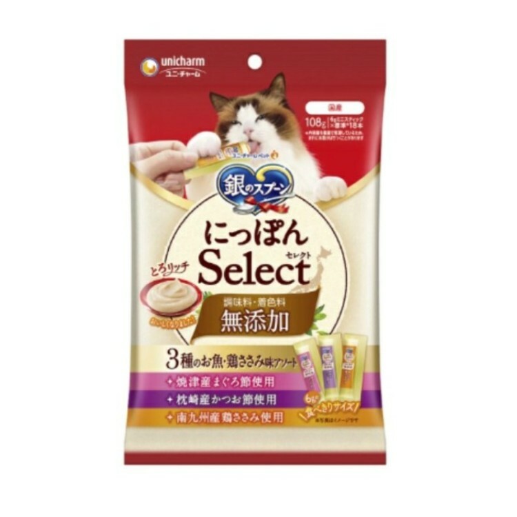 unicharm 無添加3味- 吞拿魚鰹魚雞肉 肉醬零食 6gx18本