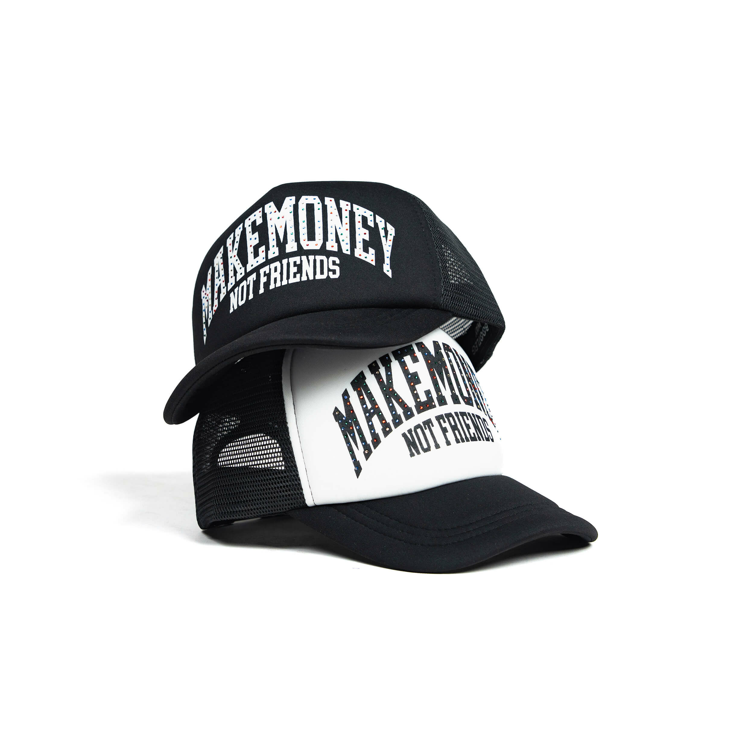 Bootlegway｜Make Money Not Friends Rhinestone Trucker Hat 卡車帽 (黑色、白色)