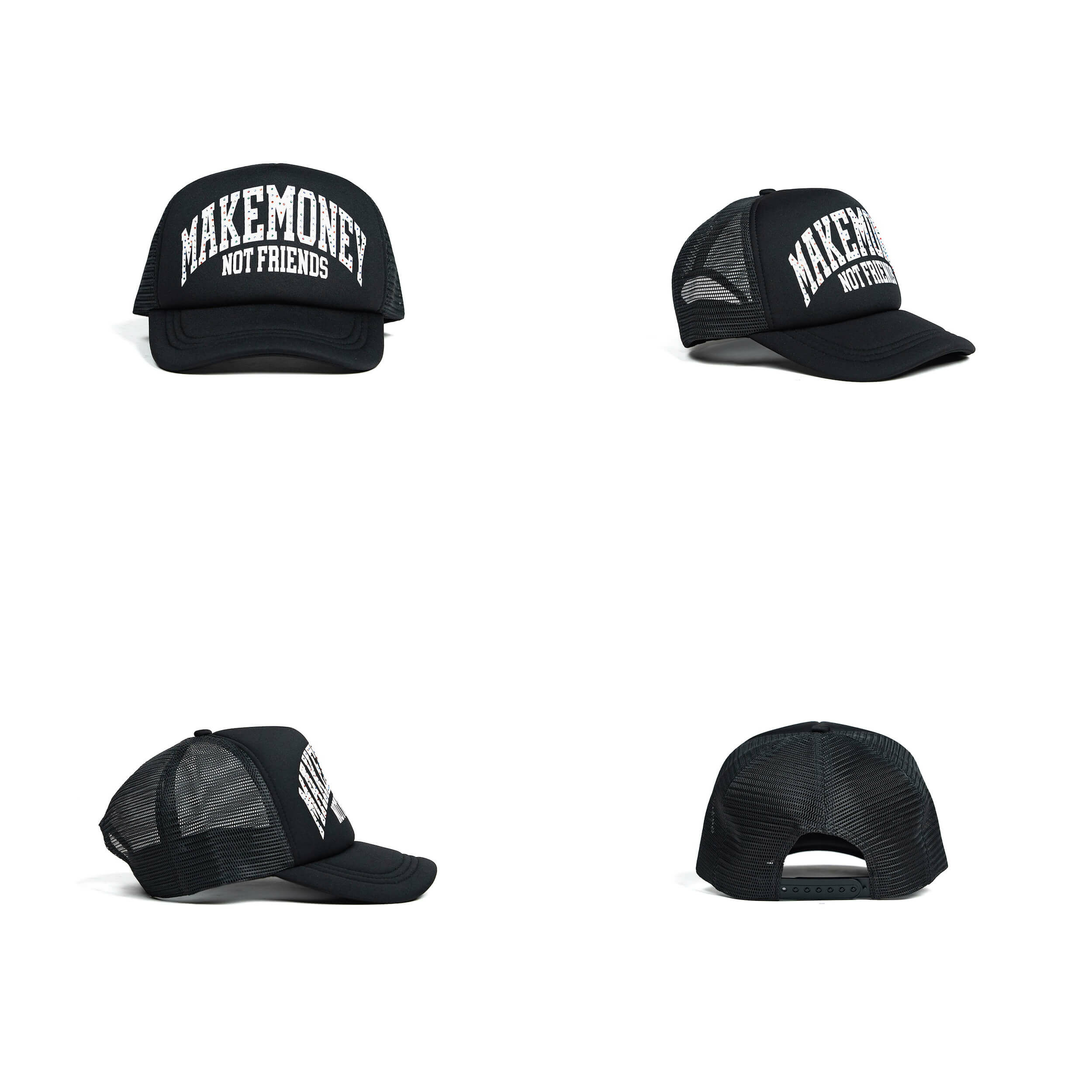 Bootlegway｜Make Money Not Friends Rhinestone Trucker Hat 卡車帽 (黑色、白色)