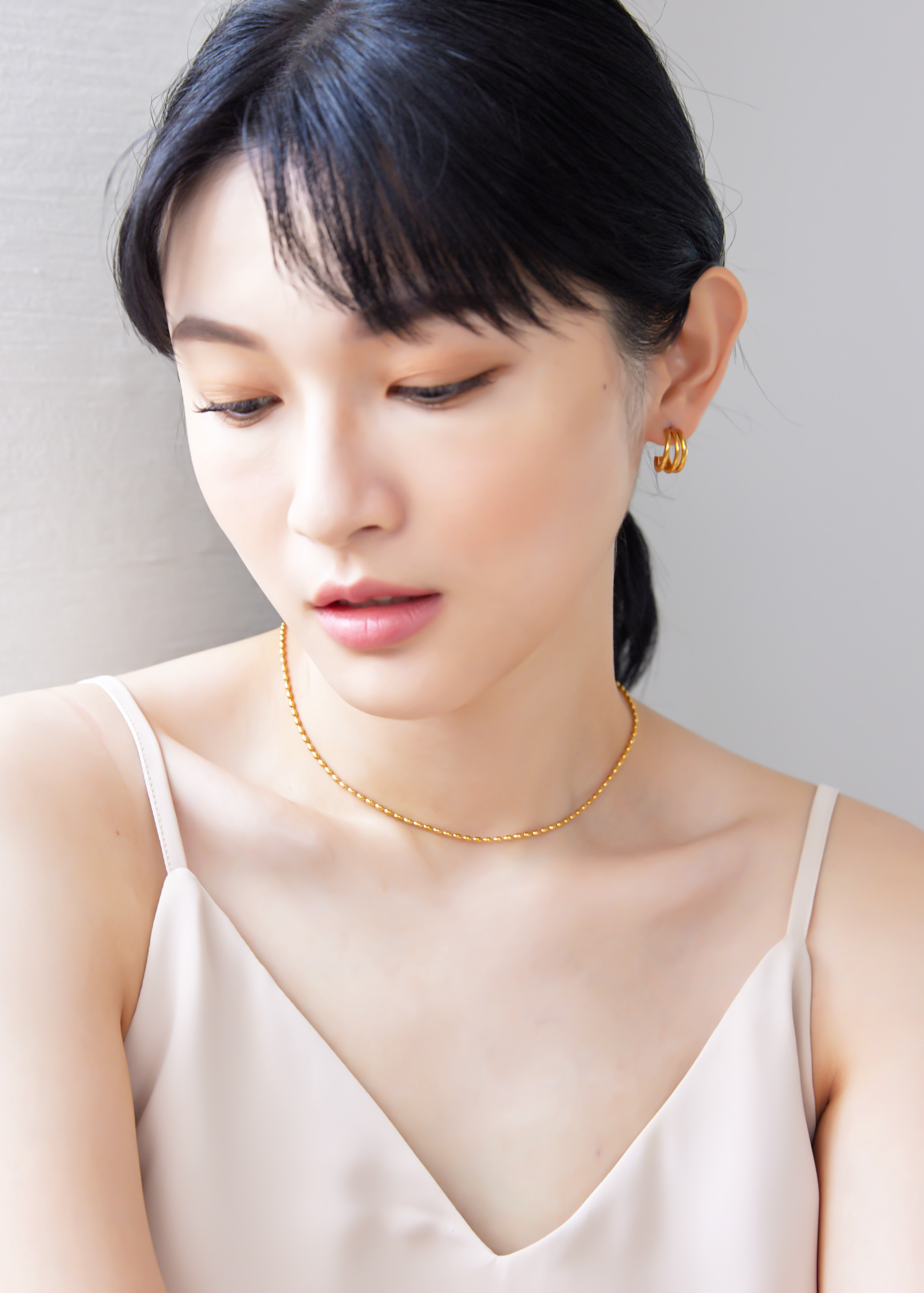 橢圓豆豆 項鍊-金-醫療鋼