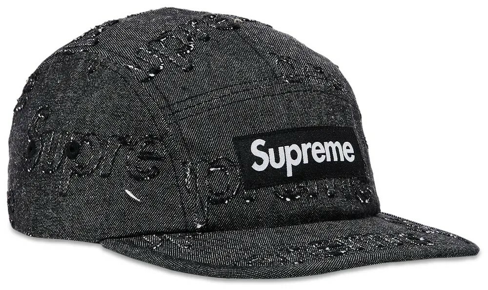 Supreme 五分割 黑牛仔文字 Lasered Denim Cap fw24h25