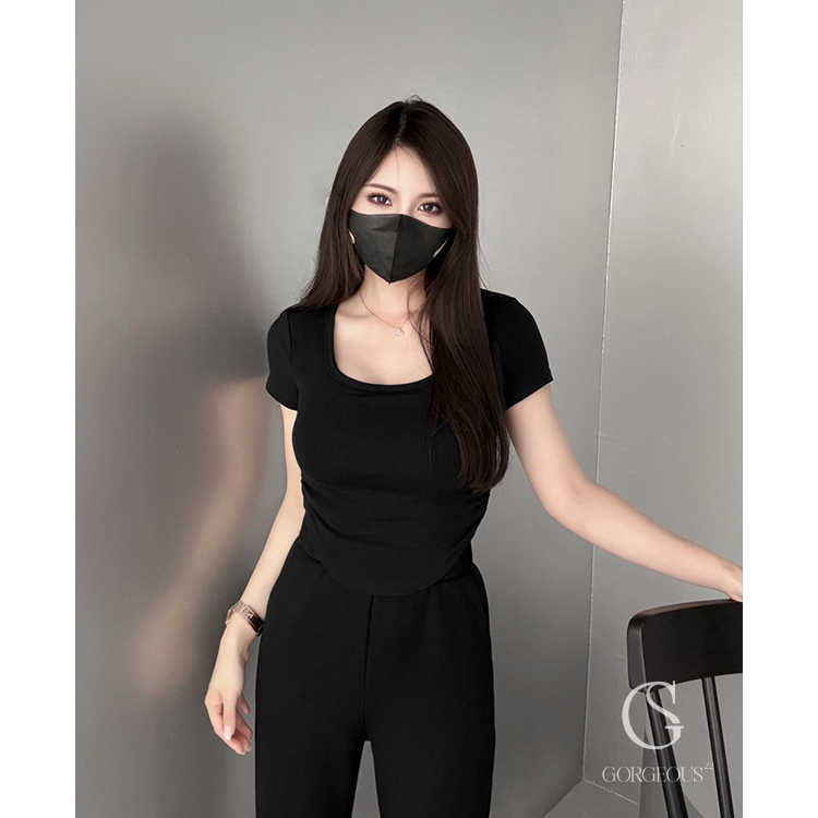 G9595 現貨「［極致彈力］抓皺方領BRA TEE」