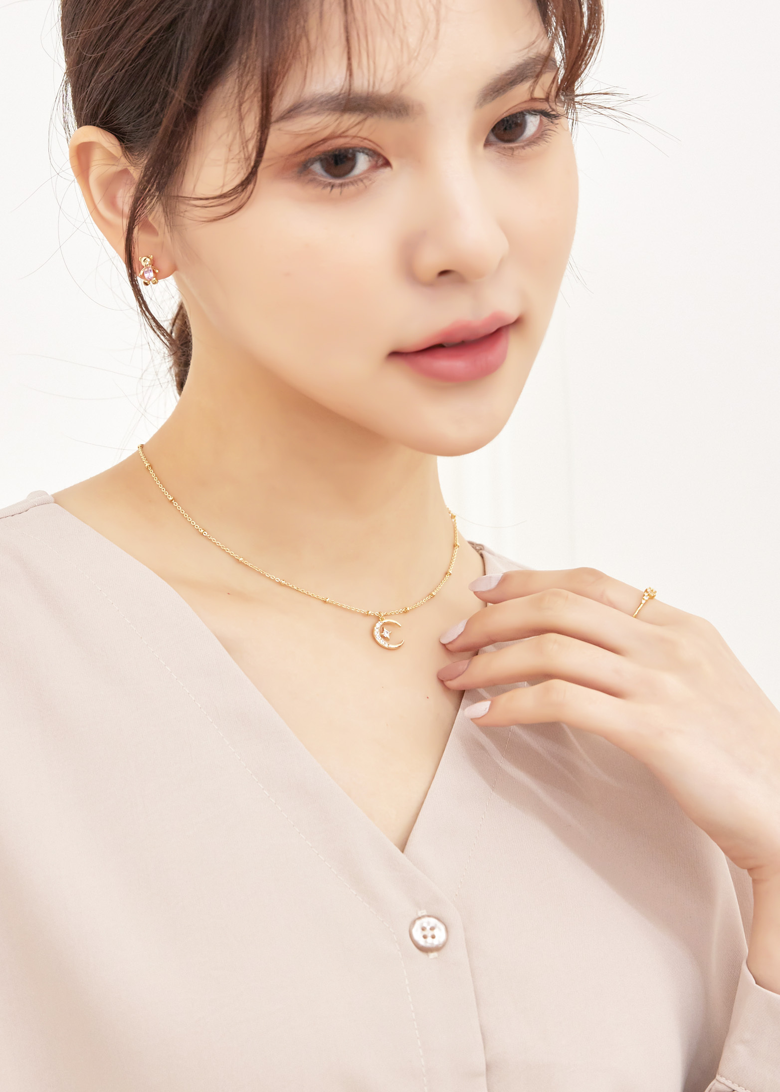 月亮星芒項鍊-白