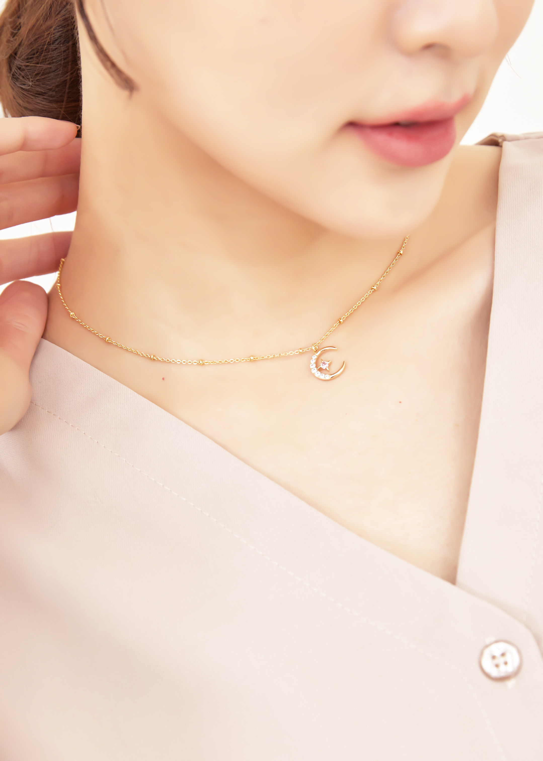 月亮星芒項鍊-粉