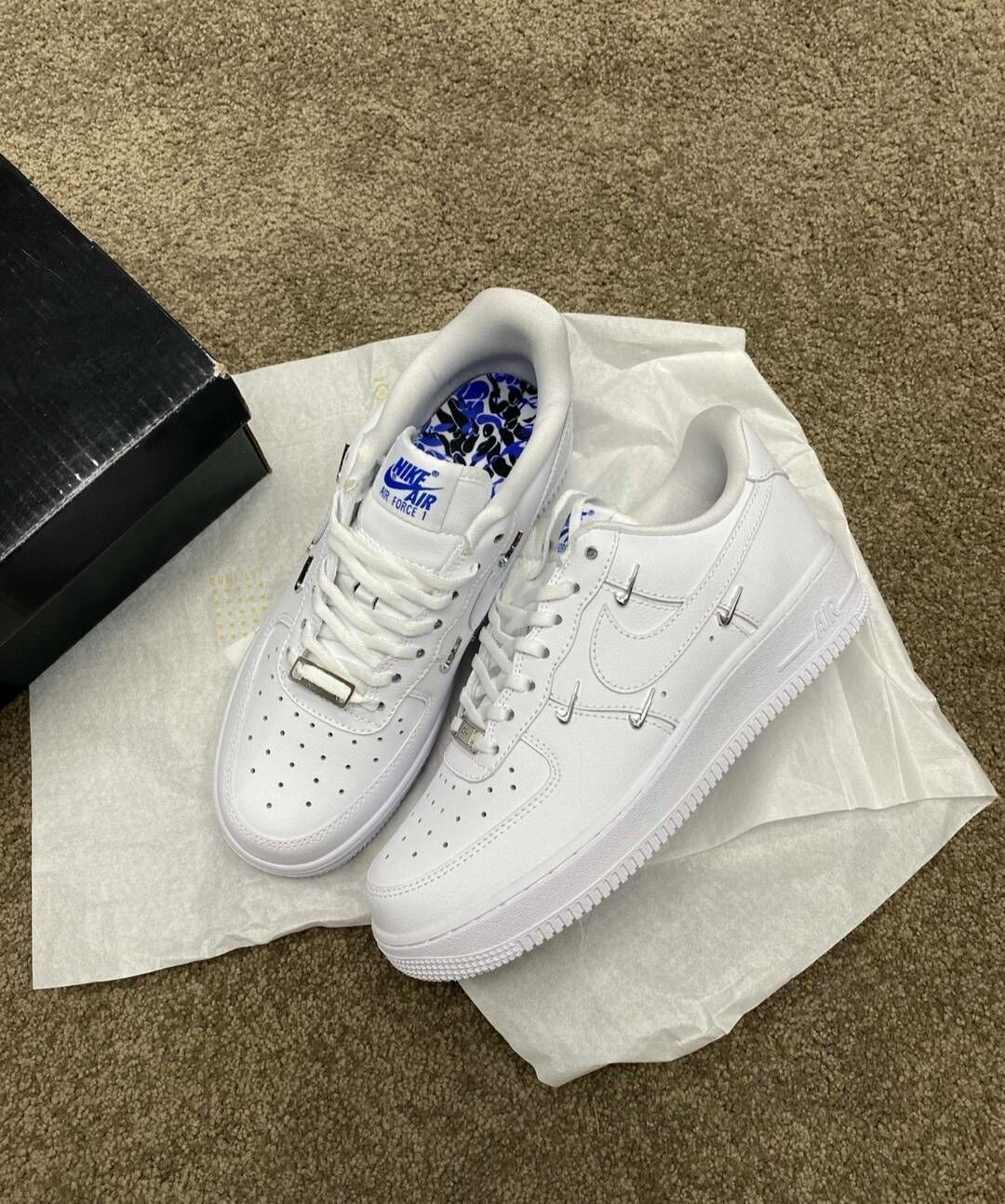 NIKE AIR FORCE 1 白藍 四勾 小銀勾 泫雅同款 CT1990-100