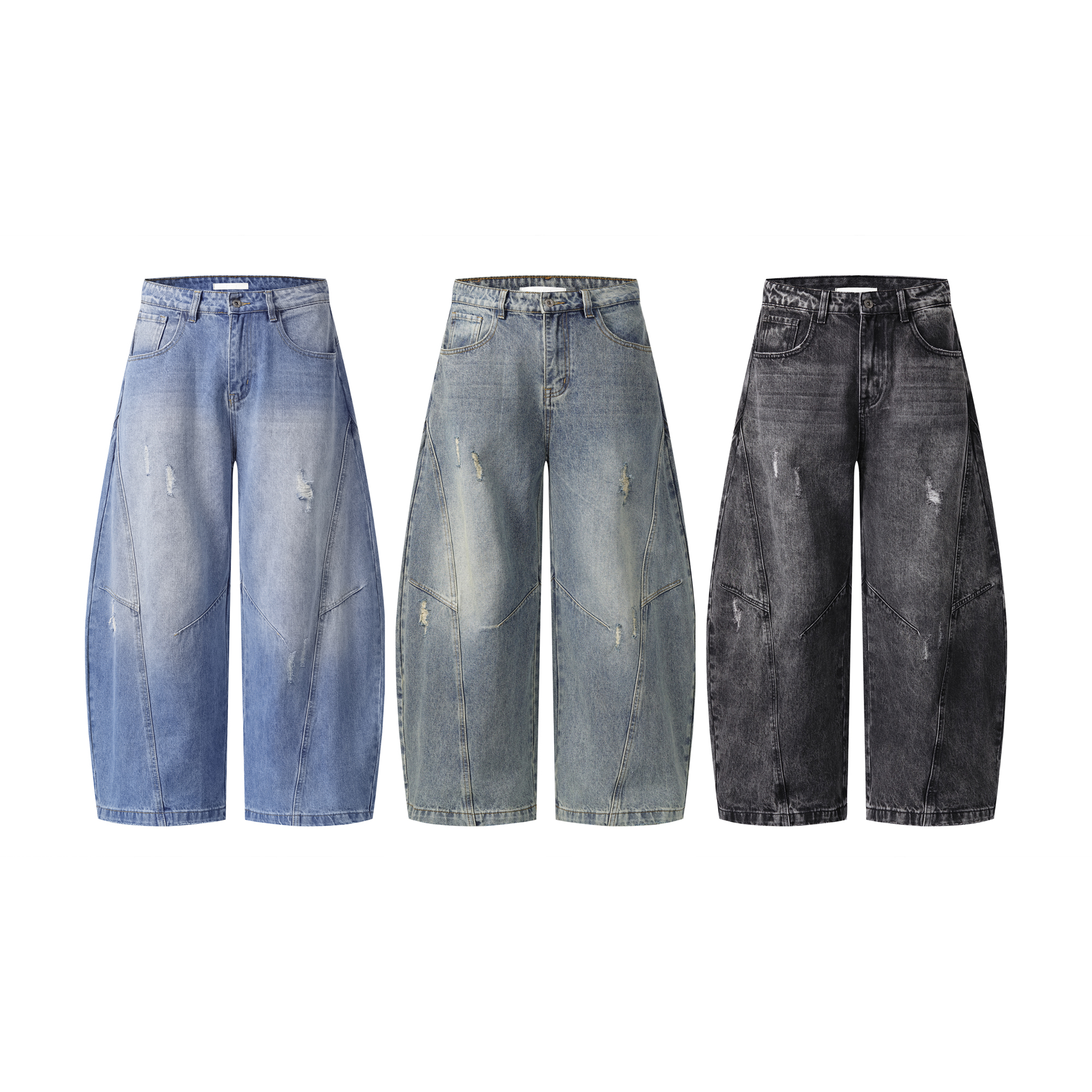 《S.V》微刷破剪裁彎刀褲