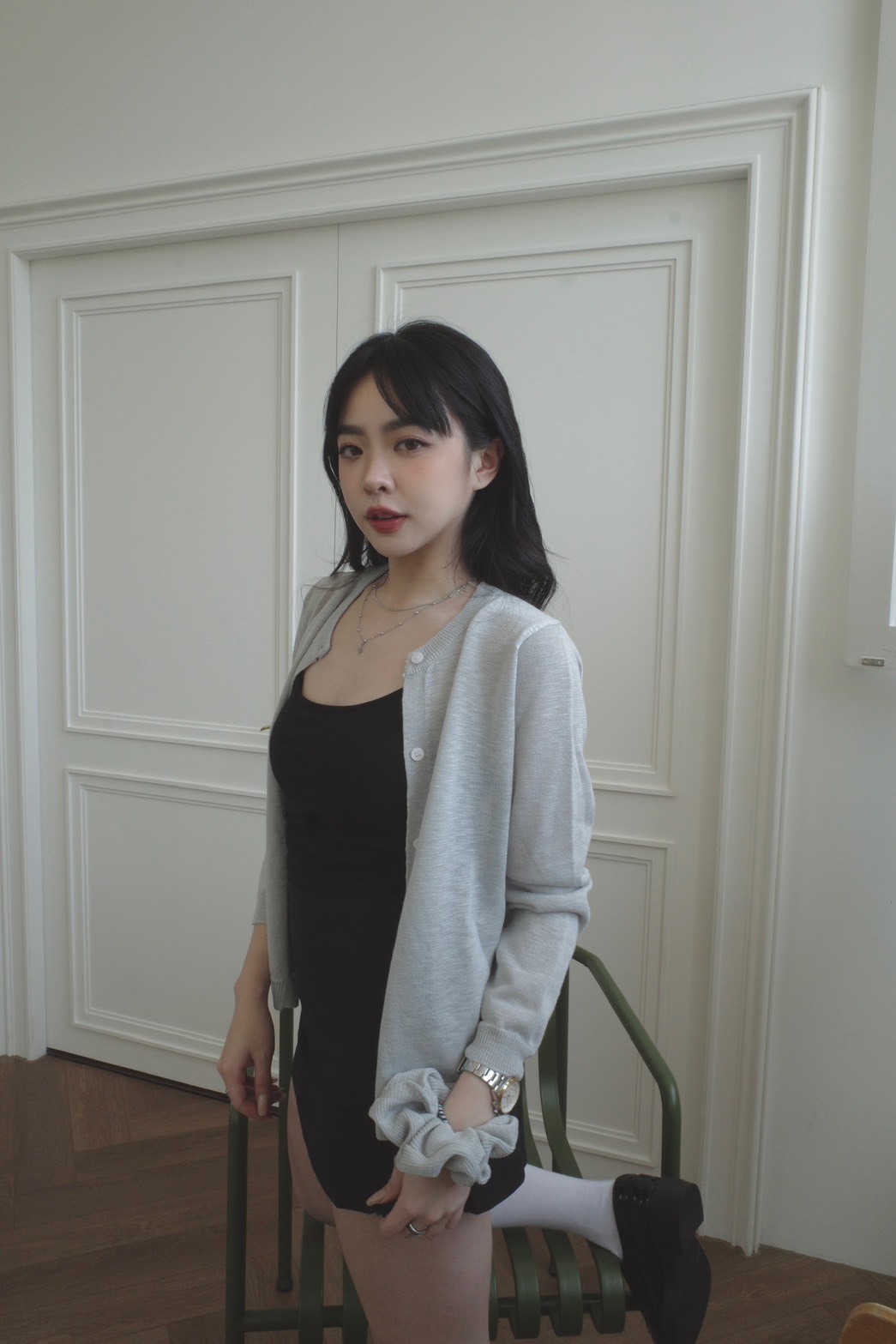 <女裝現貨💗> A011 附髮圈排扣針織微透衫 三色