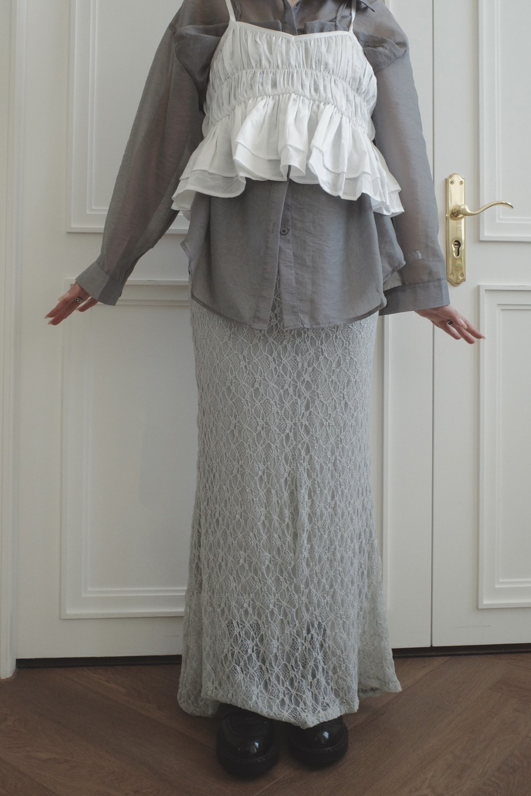 <女裝現貨💗> A017 法式蕾絲雙層長裙 兩色