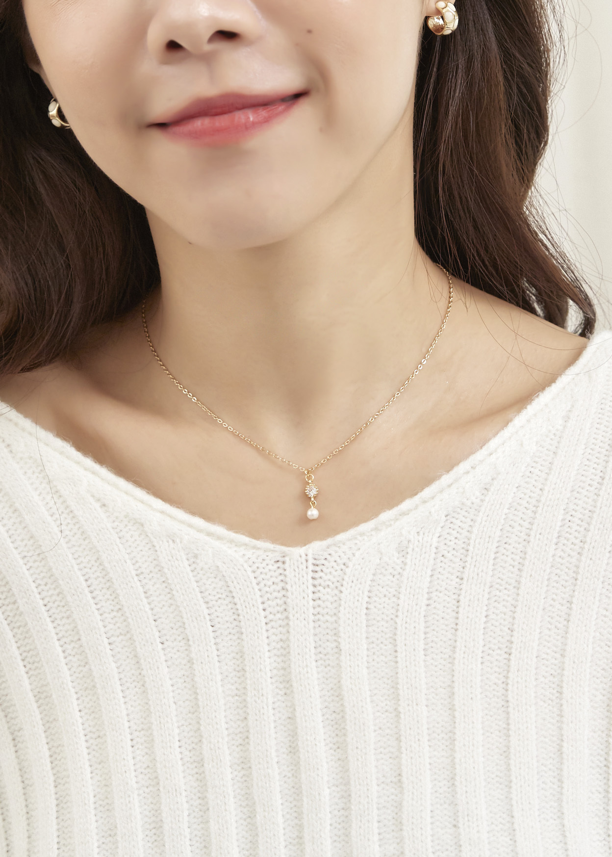 簡約單顆鋯石 珍珠項鍊