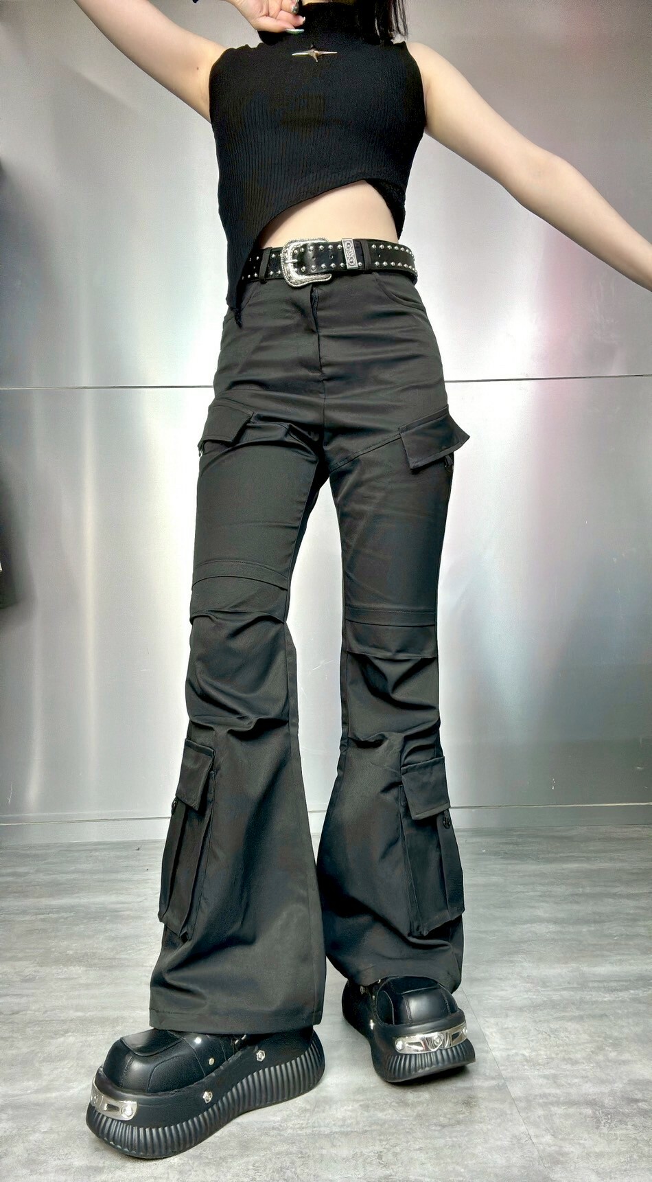 抓褶工裝喇叭褲