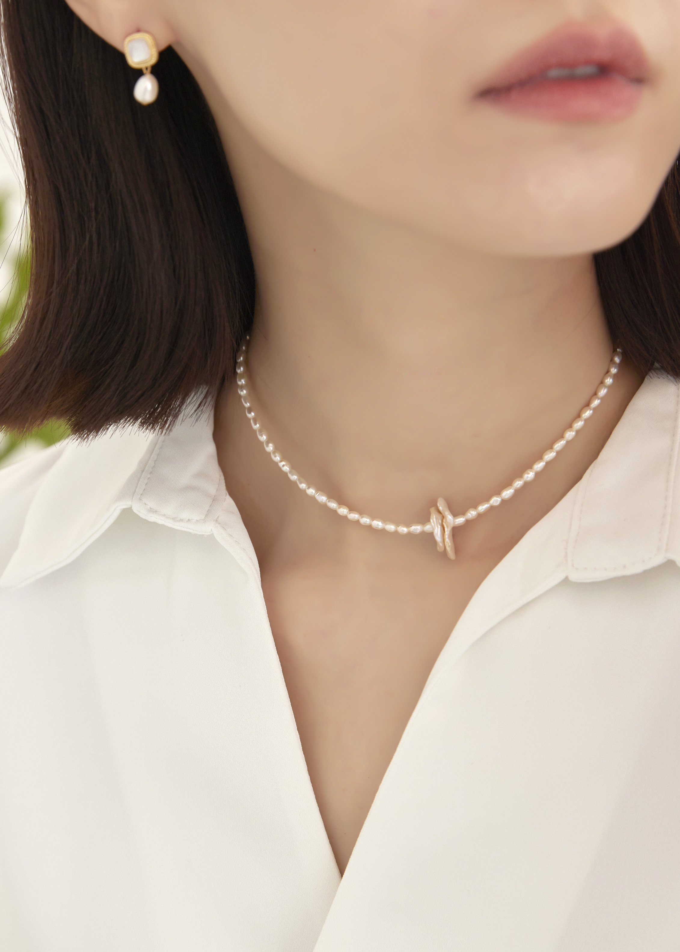 珍珠貝殼花瓣項鍊