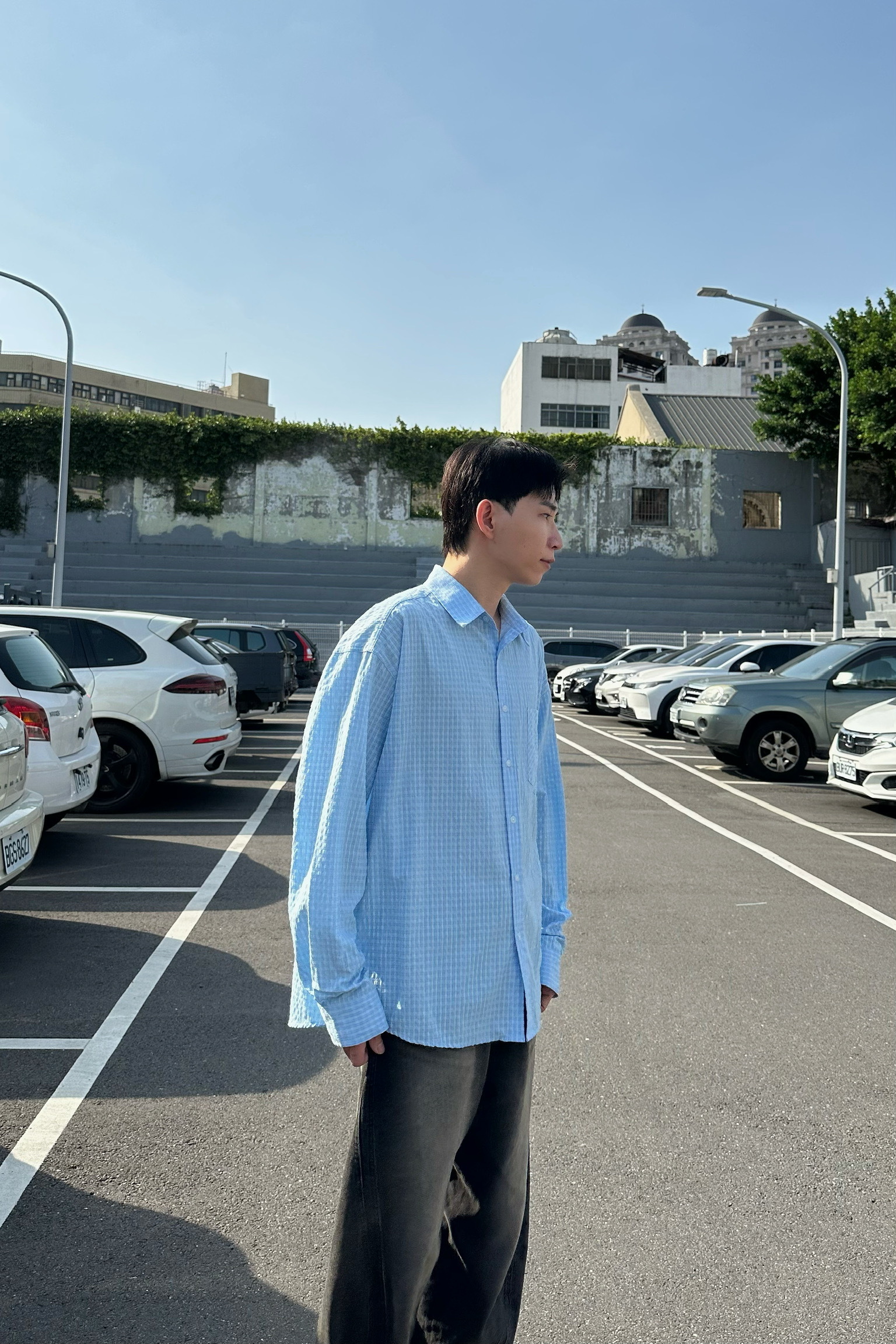 抗皺壓紋格紋襯衫☁️