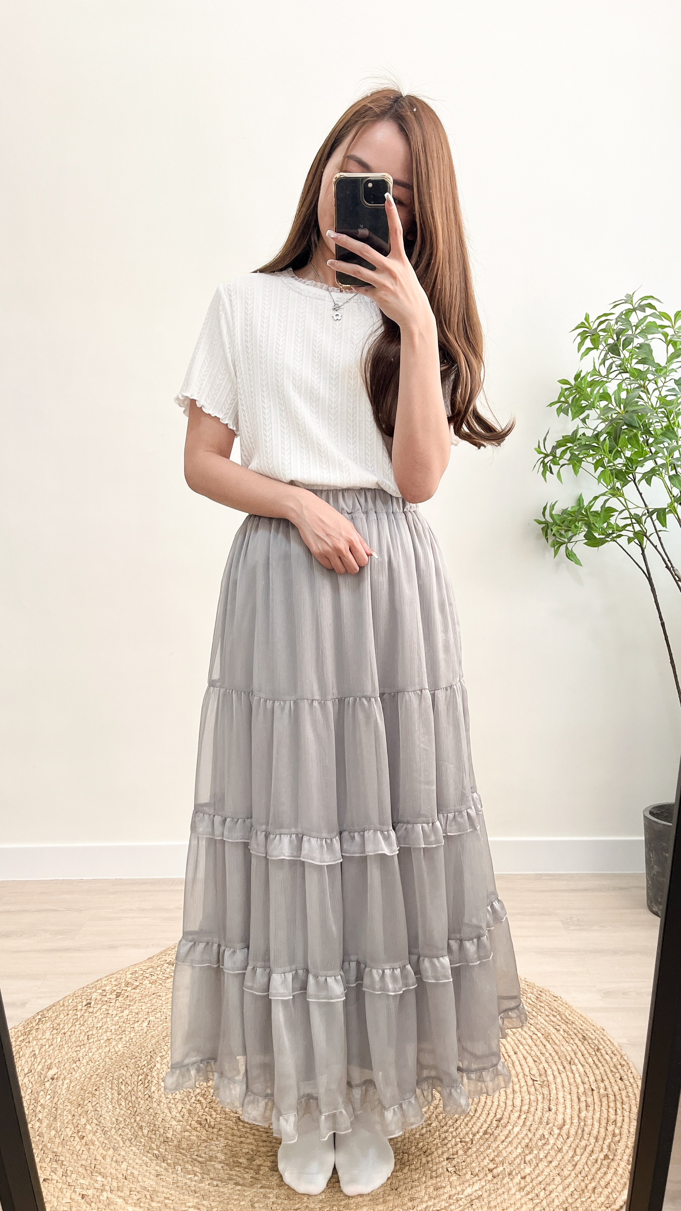 預訂｜透透皺皺領織紋Top (2色入)