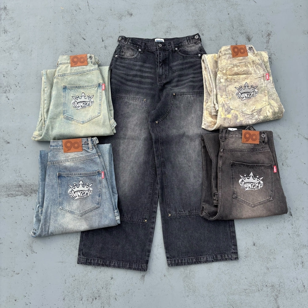 9090 King Logo Double Knee Buggy Pants 國王徽標 雙膝 越野褲 牛仔褲 NN1950