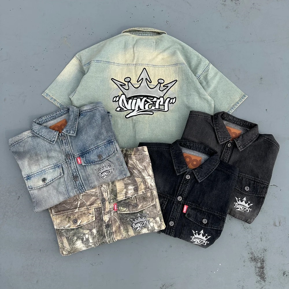 9090 King Logo Vintage Denim S/S Shirts 國王徽標 復古 單寧 牛仔襯衫