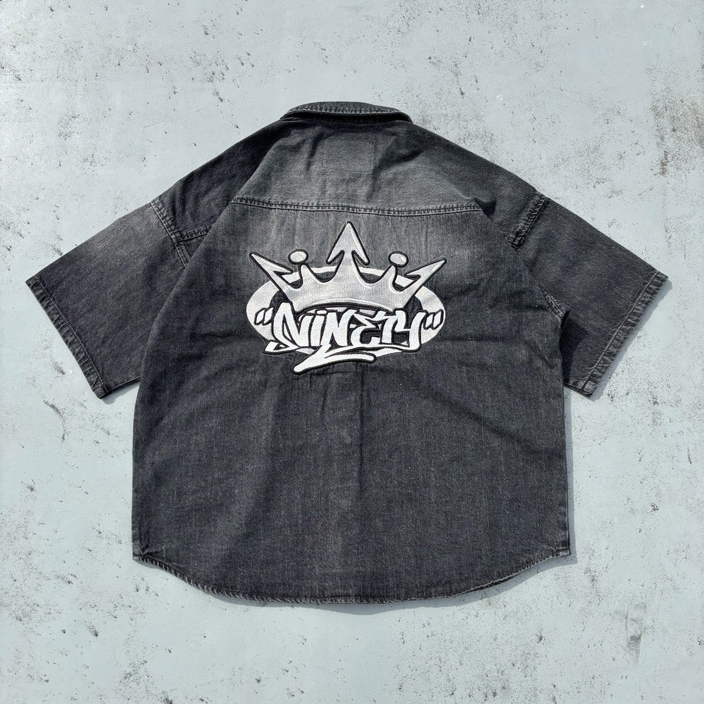 9090 King Logo Vintage Denim S/S Shirts 國王徽標 復古 單寧 牛仔襯衫