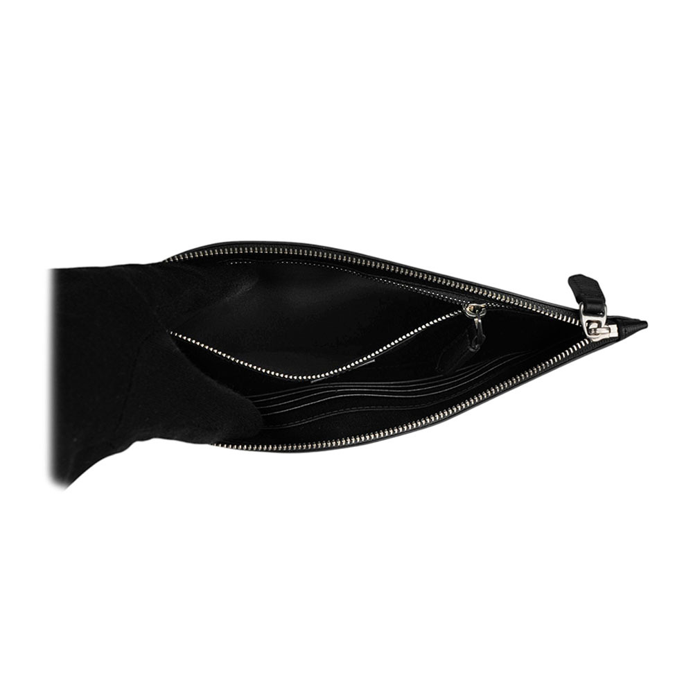 【BALLY】Mythos 再生牛皮紅白條紋附提把手拿包(黑色) 6308566