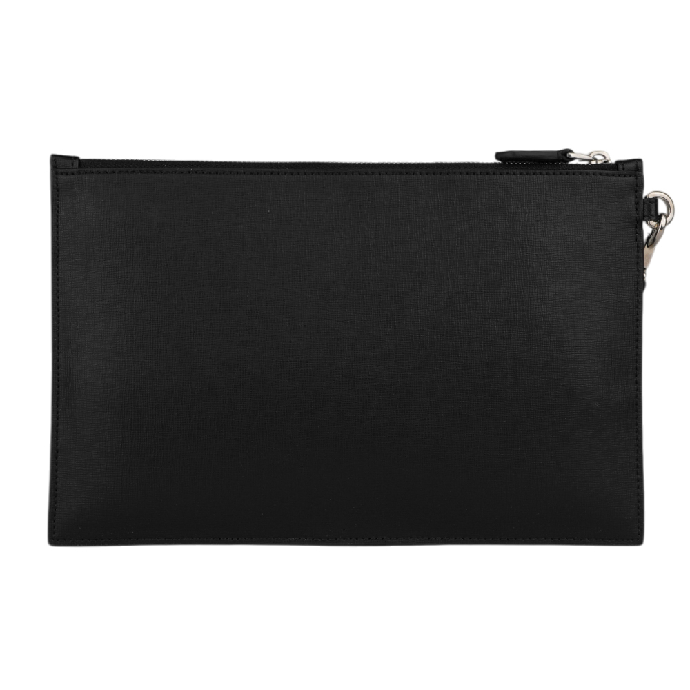 【BALLY】Mythos 再生牛皮紅白條紋附提把手拿包(黑色) 6308566