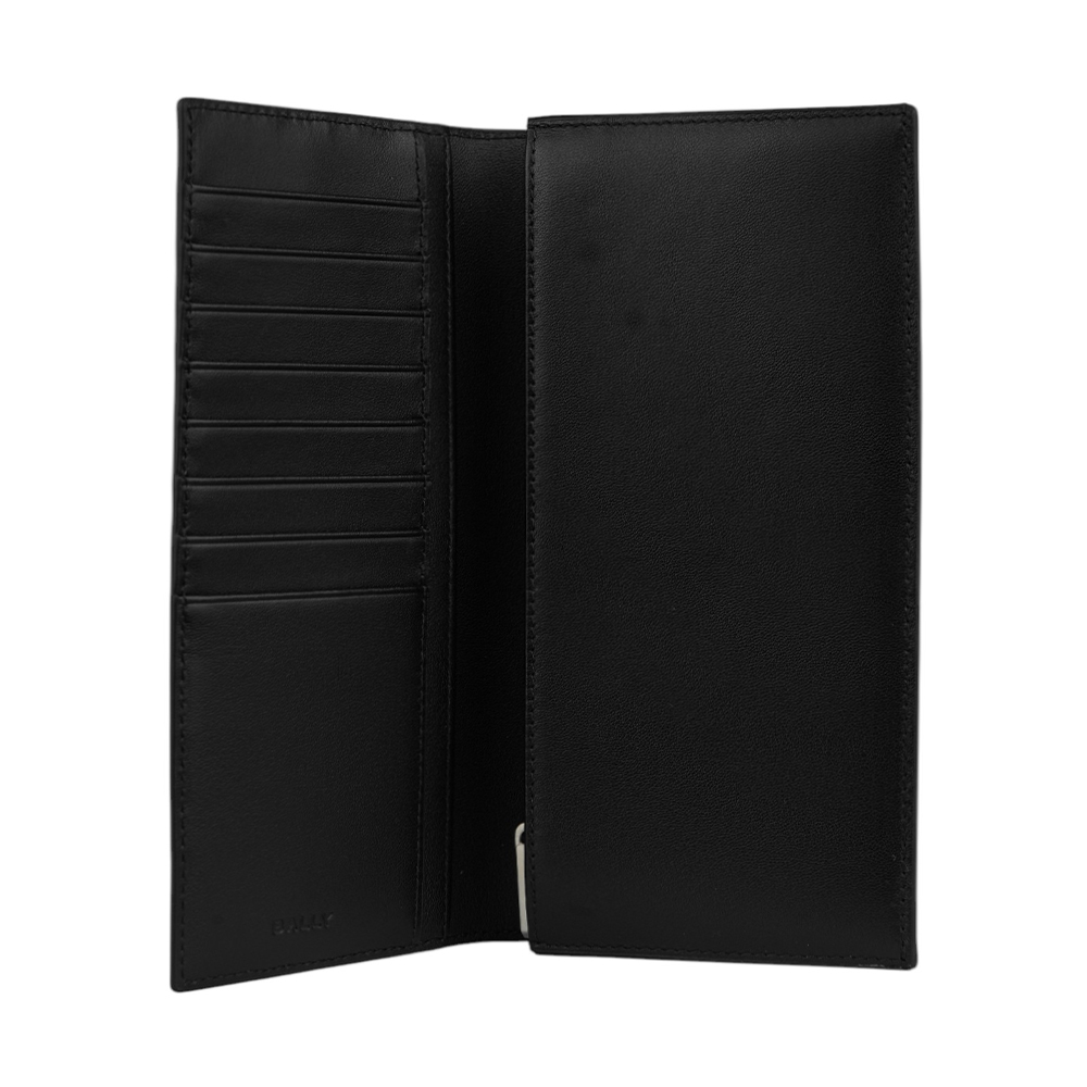 【BALLY】Mythos 紅白條紋再生牛皮對開二折長夾(黑色) 6308477