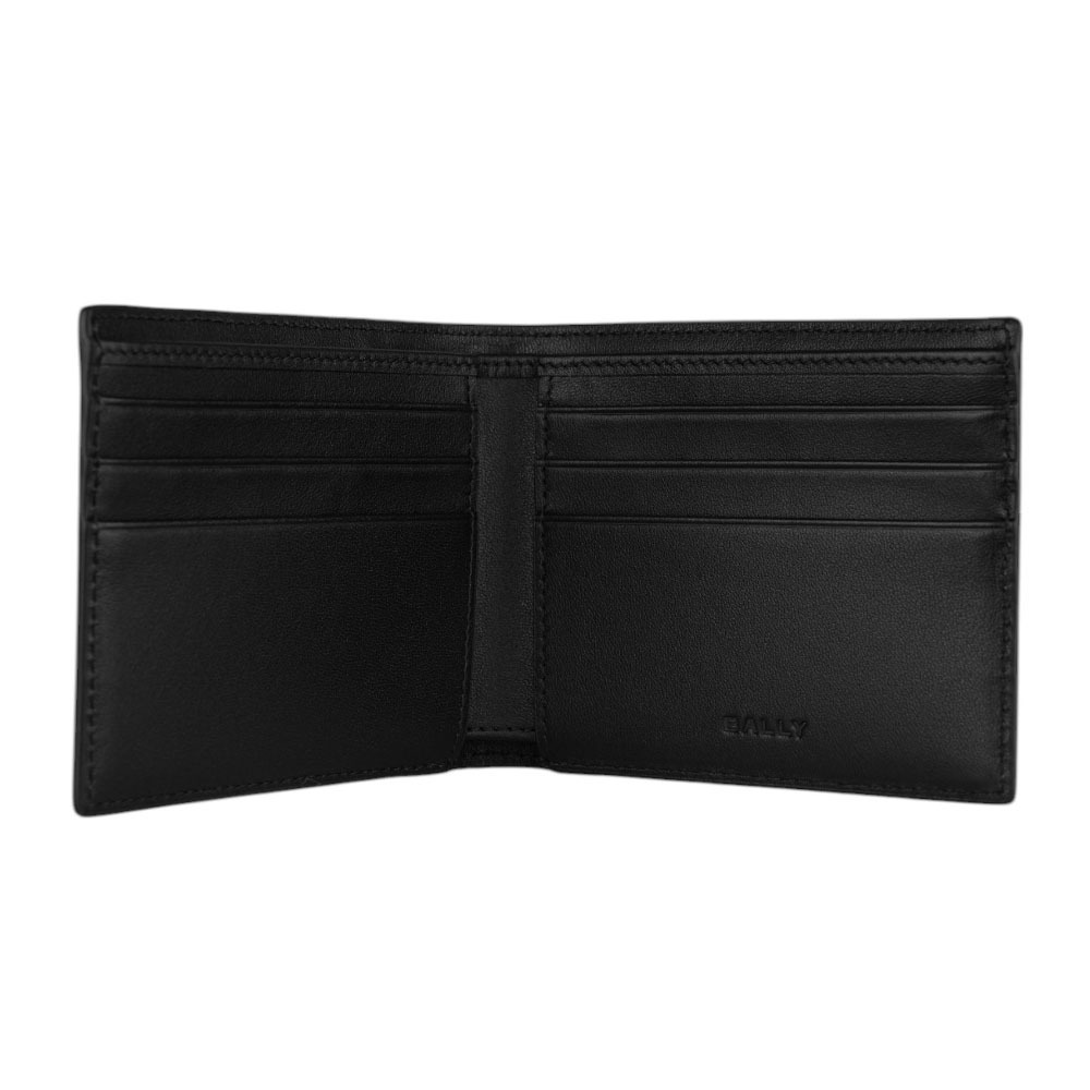 【BALLY】Mythos 紅白條紋再生牛皮對開6卡短夾(黑色) 6308572