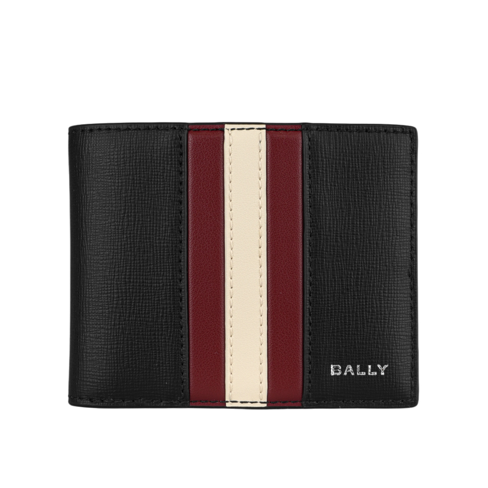 【BALLY】Mythos 紅白條紋再生牛皮對開6卡短夾(黑色) 6308572