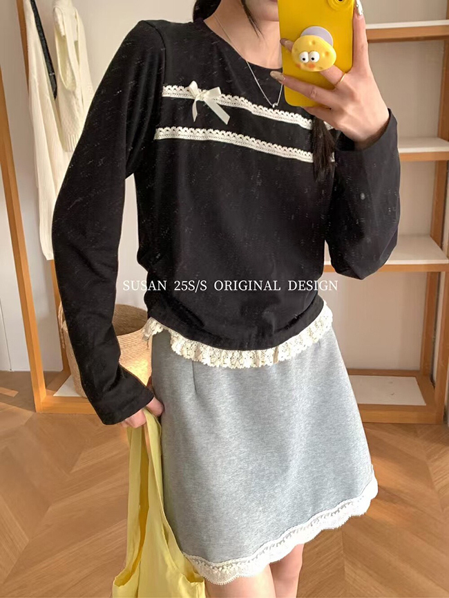 韓劇歐膩穿搭｜下擺小蕾絲裙。預購