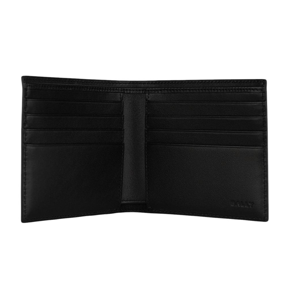 【BALLY】Mythos 紅白條紋再生牛皮對開8卡短夾(黑色) 6308573