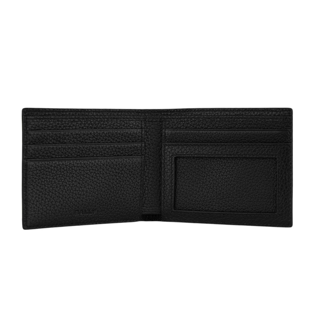 【BALLY】Ribbon 紅白條紋牛皮對開證件照短夾(黑色) 6307080