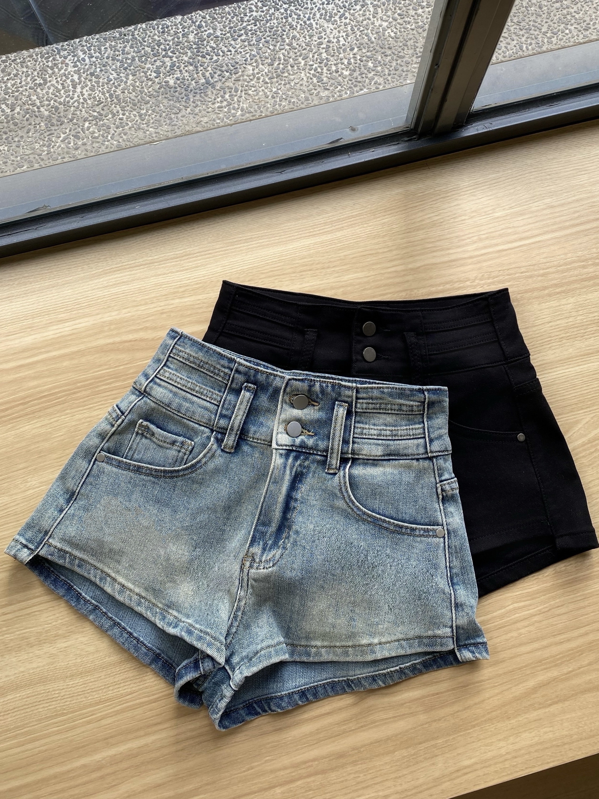 復古雙扣牛仔短褲