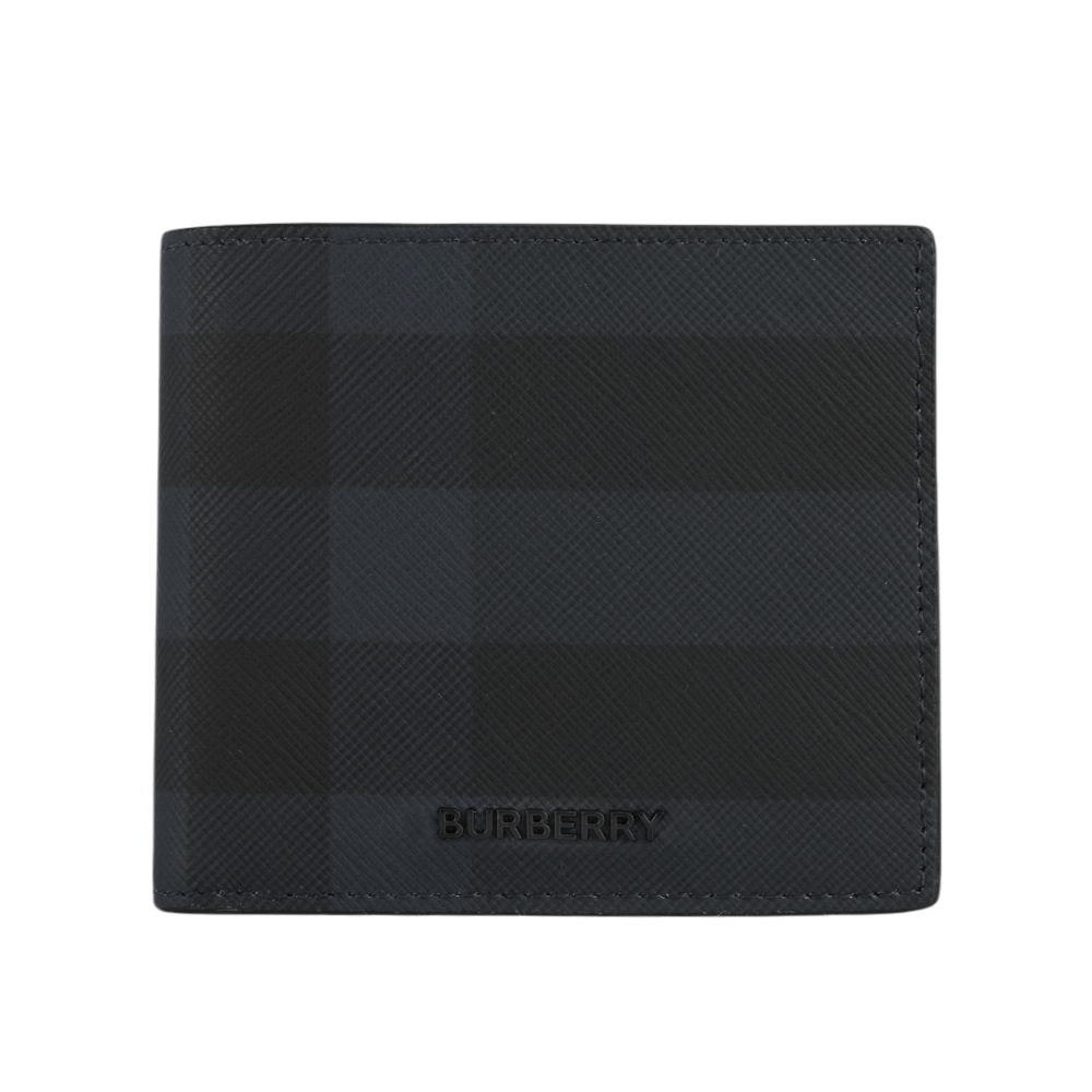 【BURBERRY】經典格紋帆布對開零錢袋短夾(海軍藍) 8073284 A2519