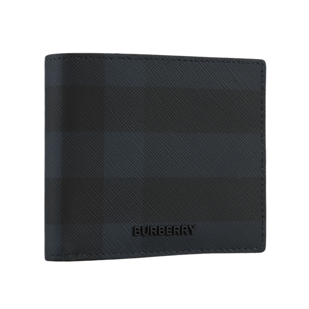 【BURBERRY】經典格紋帆布對開零錢袋短夾(海軍藍) 8073284 A2519