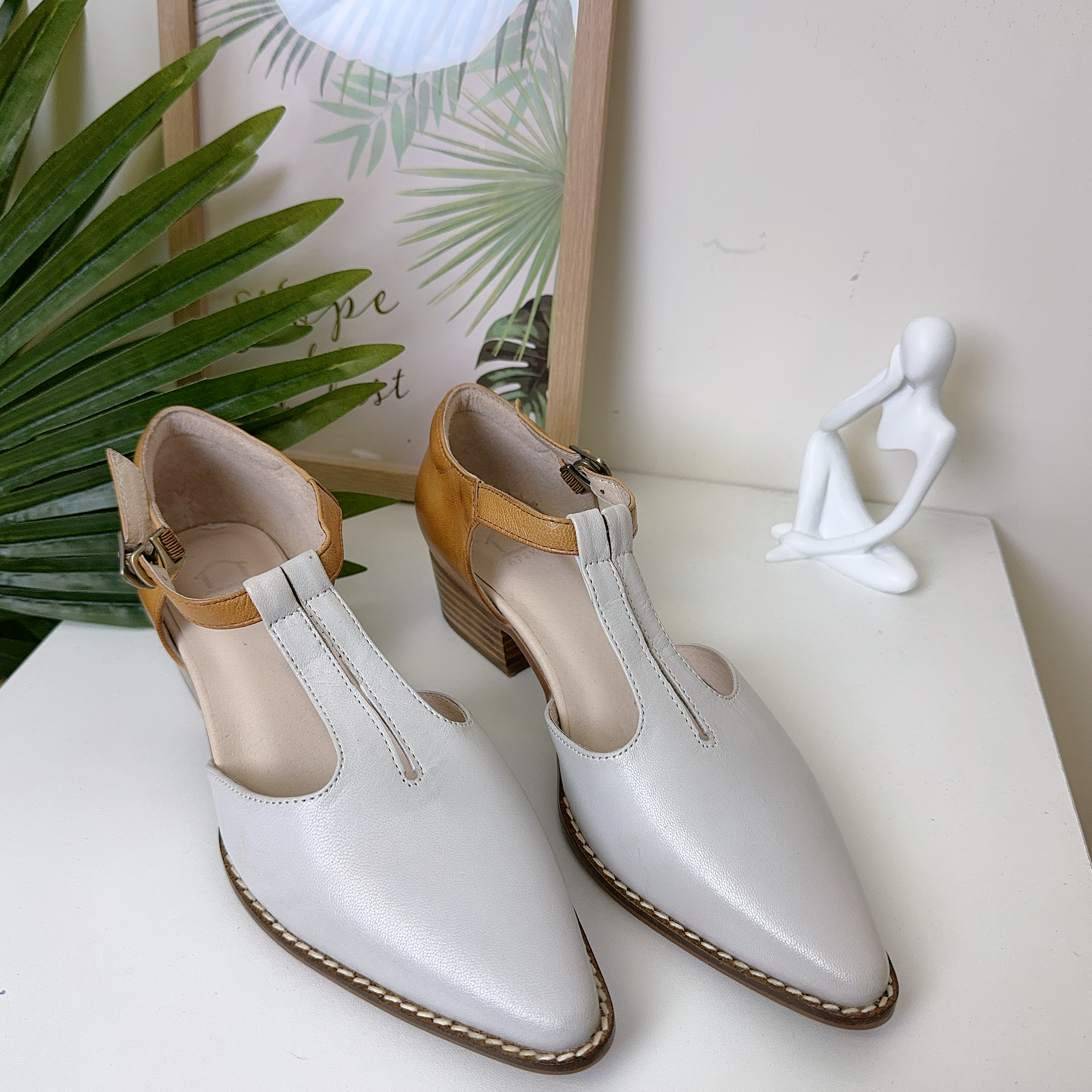 (I) 意大利羊皮啡帶扣尖頭鞋  (後高1.5吋) (正常碼) 631-73 #2803