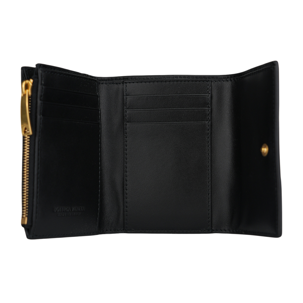 【BOTTEGA VENETA】Cassette 大格小羊皮編織三折短夾(黑色) 814686 VCQC1 8425