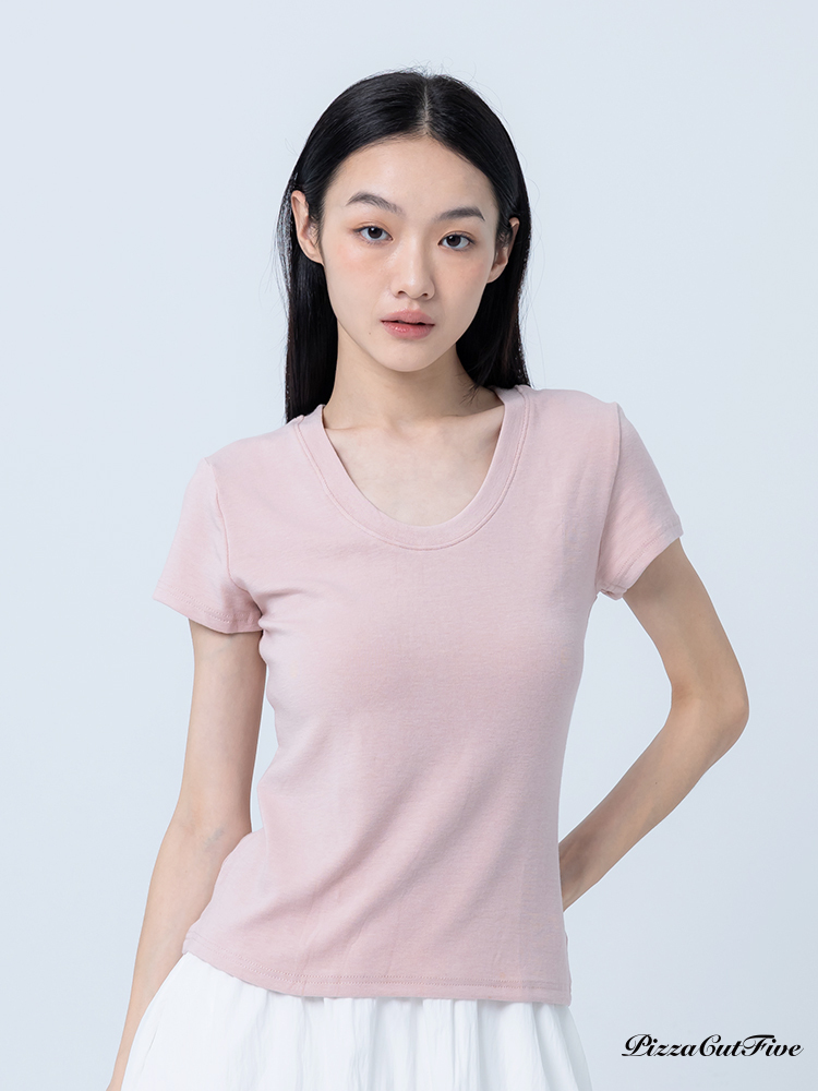 [SALE]雲朵綿綿低領腰身短袖上衣 PizzaCutFive PCF252404014