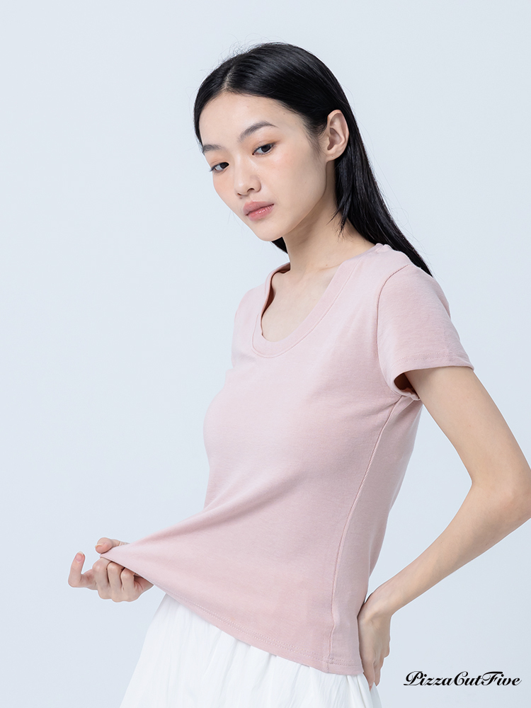 [SALE]雲朵綿綿低領腰身短袖上衣 PizzaCutFive PCF252404014