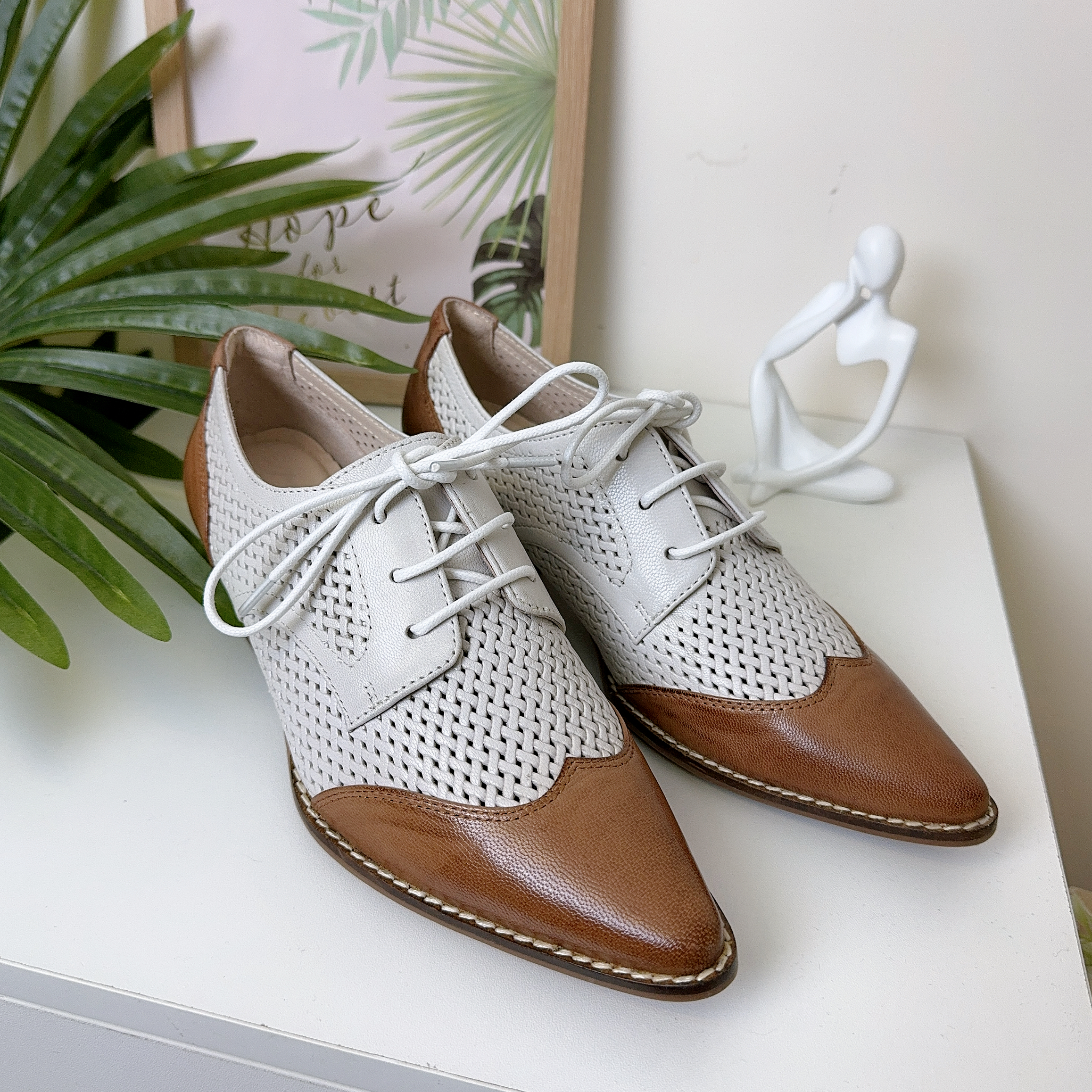 (F) 意大利羊皮菱形圖案尖頭鞋 (偏細碼)(後高1.5吋) 631-90 #2803