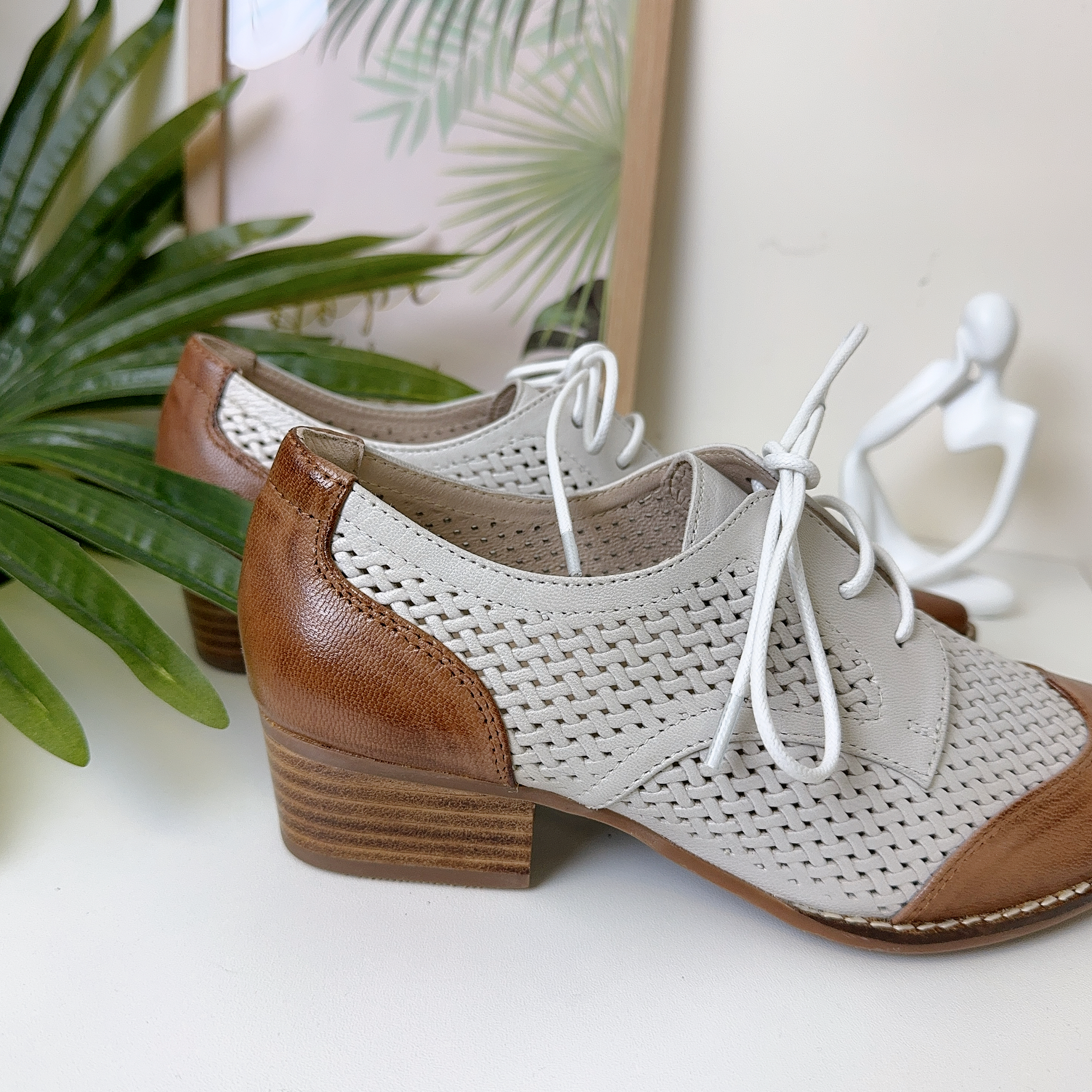 (F) 意大利羊皮菱形圖案尖頭鞋 (偏細碼)(後高1.5吋) 631-90 #2803