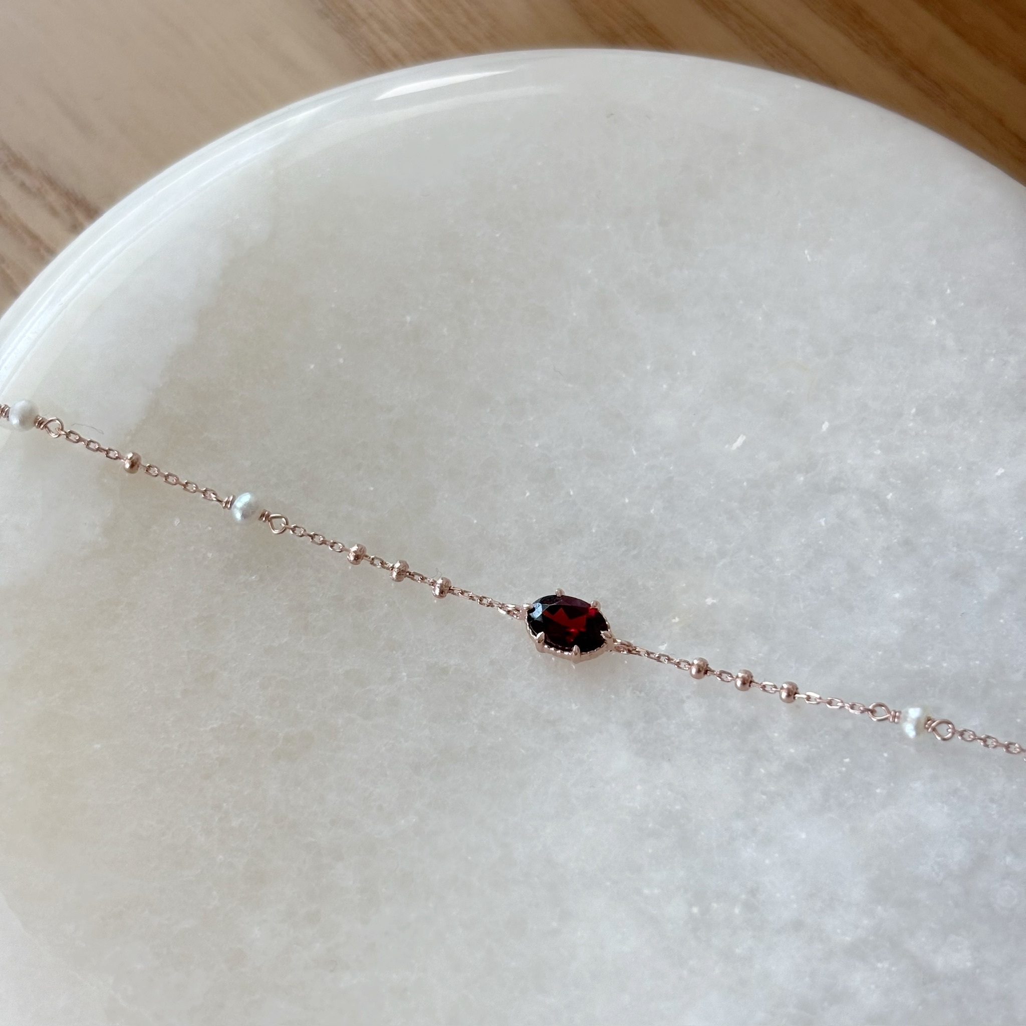 六爪小橢圓石榴石珍珠手鍊