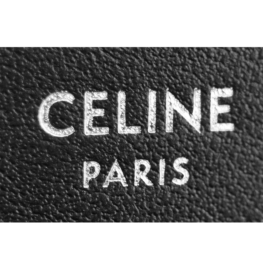 【CELINE】TRIOMPHE 銀釦小牛皮拉鍊零錢袋二折凱旋門短夾(黑色) 10K623DPV.38DI