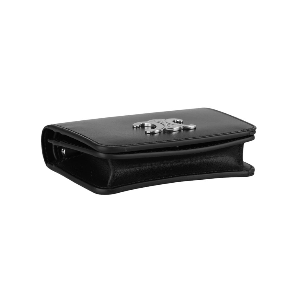 【CELINE】TRIOMPHE 銀釦小牛皮拉鍊零錢袋二折凱旋門短夾(黑色) 10K623DPV.38DI