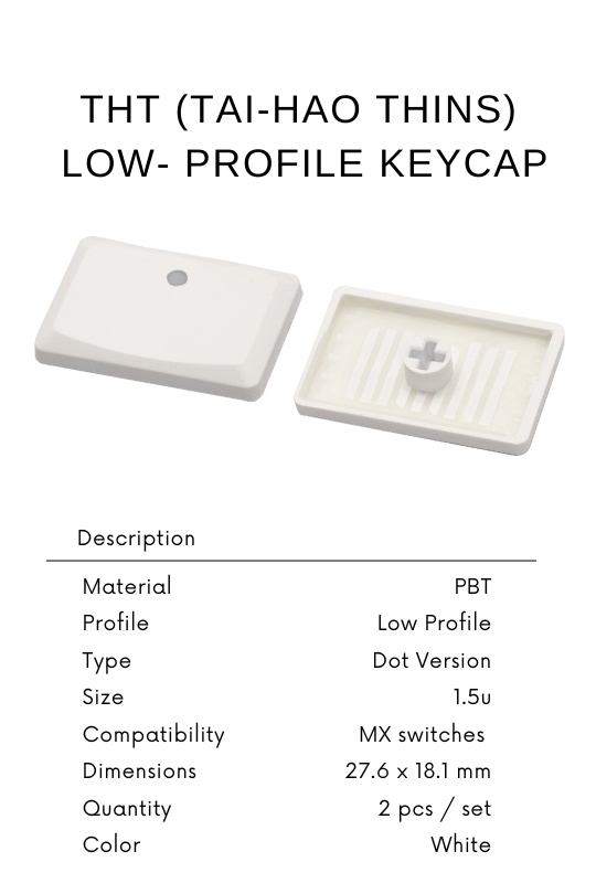Tai-Hao Thins Low Profile Keycap, PBT 1.5U DOT, Backlit, White, MX Switch Compatible, COCH V1 - Ideal for mechanical
