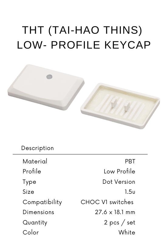 Tai-Hao Thins Low Profile Keycap, PBT 1.5U DOT, Backlit, White, MX Switch Compatible, COCH V1 - Ideal for mechanical
