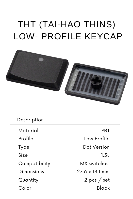 Tai-Hao Thins Low Profile Keycap, PBT 1.5U DOT, Backlit,Black, MX Switch Compatible, COCH V1 - Ideal for mechanical