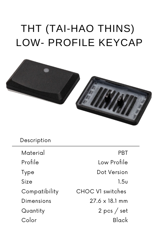 Tai-Hao Thins Low Profile Keycap, PBT 1.5U DOT, Backlit,Black, MX Switch Compatible, COCH V1 - Ideal for mechanical