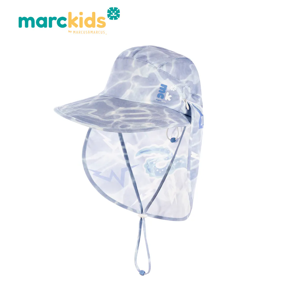 Marcus&Marcus-Marckids 2合1兒童抗UV遮頸防曬帽 - 深海 (L:52~56cm/4~6歲)